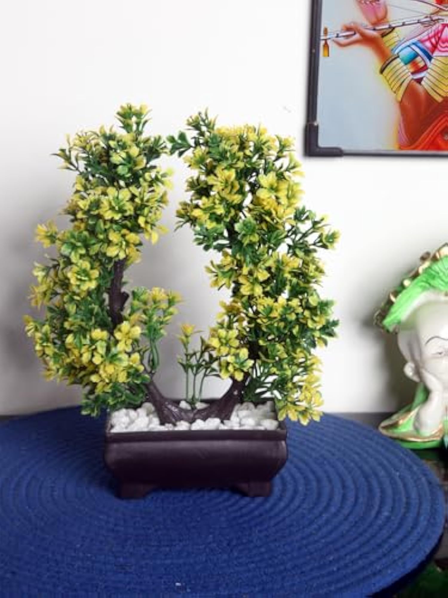Artificial Yellow Leaf Plant with White Stones, Home Decor